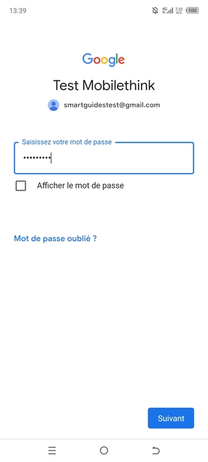 Saisissez votre Mot de passe et sélectionnez Suivant