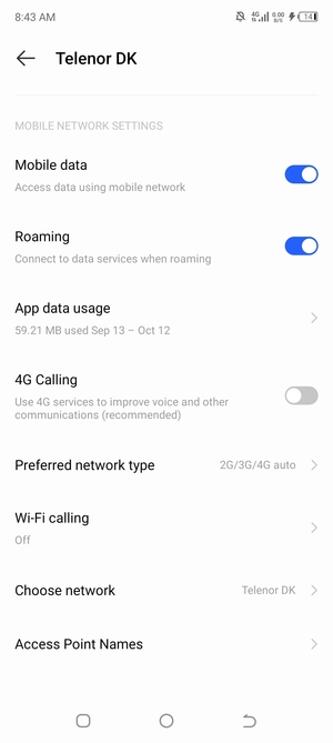 Turn Roaming on or off