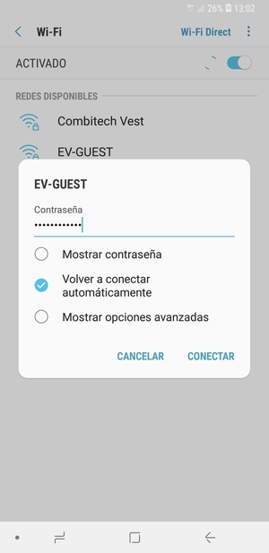 Introduzca la contraseña de Wi-Fi y seleccione CONECTAR