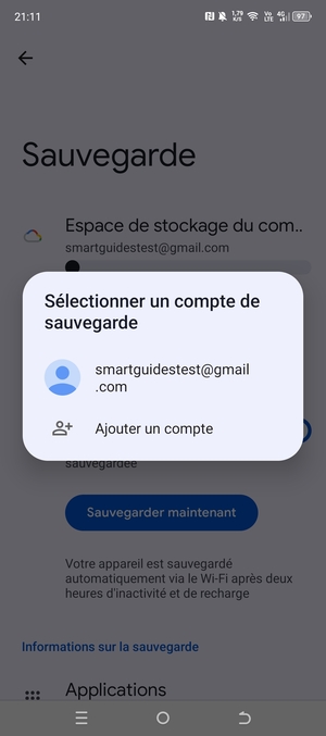 Sélectionnez votre compte de sauvegarde