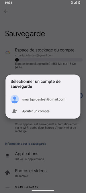 Sélectionnez votre compte de sauvegarde
