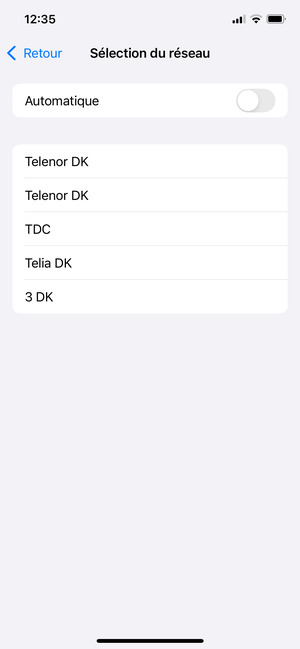 Sélectionnez un opérateur réseau dans la liste