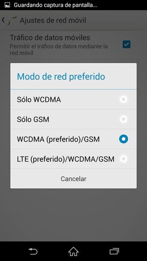 Seleccione Sólo GSM para habilitar 2G y WCDMA (preferido)/GSM para habilitar 3G
