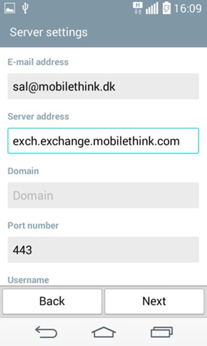 Enter the Exchange server address. Select Next
