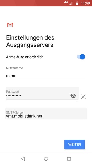 Geben Sie die Server-Adresse für ausgehende Post ein