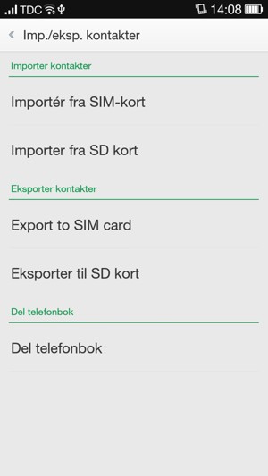 Velg Importér fra SIM-kort