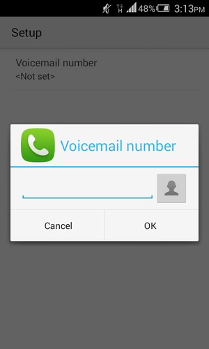 Enter the Voicemail number and select OK