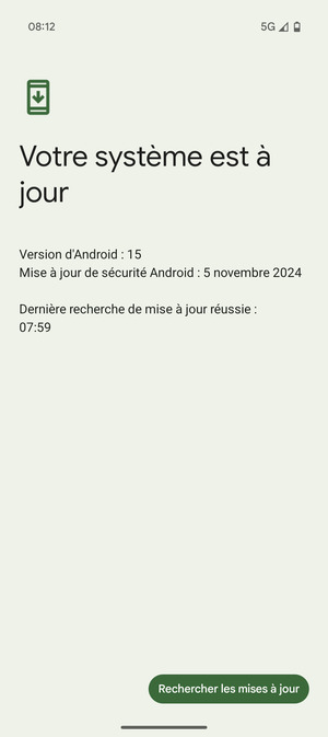 Si votre téléphone est à jour, vous verrez l'écran suivant