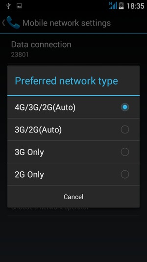Select 3G/2G(Auto) to enable 3G and 4G/3G/2G(Auto) to enable 4G