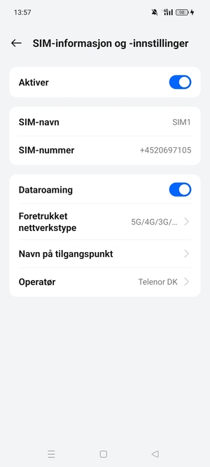 Slå Dataroaming på eller av