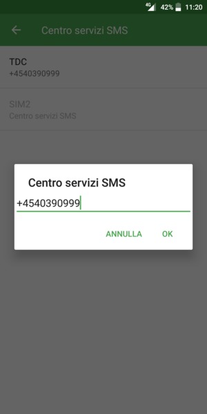 Inserisci il numero di Centro servizi SMS e seleziona OK