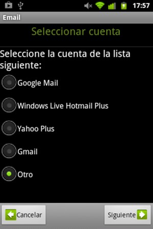 Seleccione Gmail o Windows Live Hotmail Plus y seleccione Siguiente