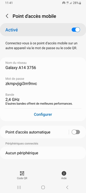 Votre téléphone est maintenant configuré pour être utilisé comme modem