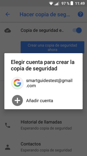 Seleccione su cuenta de copia de seguridad