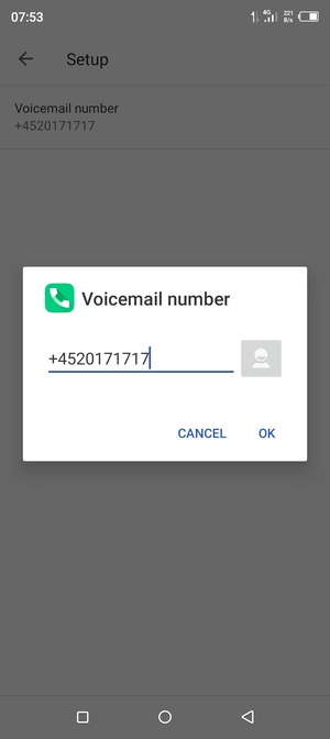 Enter the Voicemail number and select OK