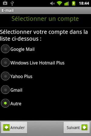 Sélectionnez Gmail ou Windows Live Hotmail Plus et sélectionnez Suivant