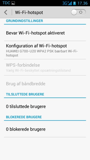 Vælg Konfiguration af Wi-Fi-hotspot / Konfigurer Wi-Fi-hotspot