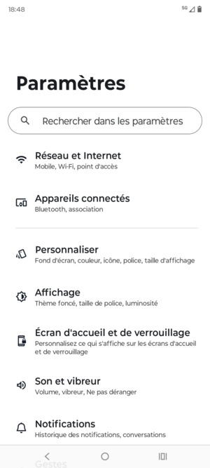 Sélectionnez Réseau et Internet