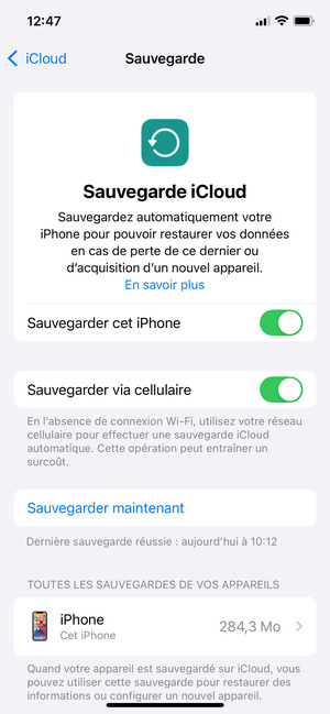 Activer le Sauvegarder cet iPhone