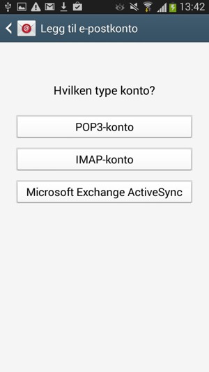 Velg Microsoft Exchange ActiveSync