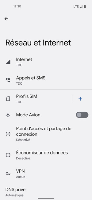 Sélectionnez Profils SIM