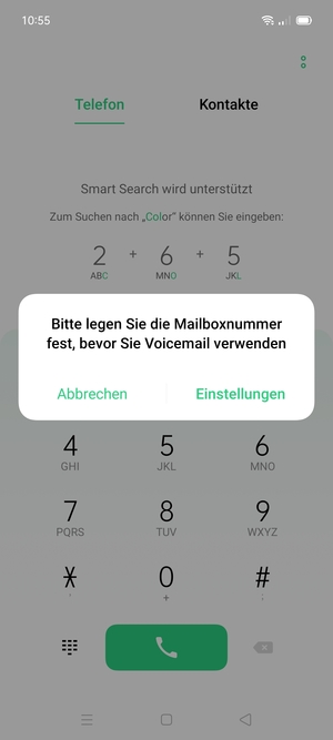 Falls Ihre Voicemail nicht eingerichtet ist, wählen Sie Einstellungen