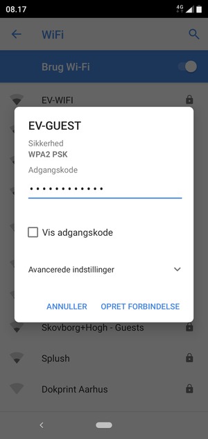 Indtast Wi-Fi adgangskoden og vælg OPRET FORBINDELSE