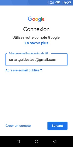 Saisissez votre adresse Gmail et sélectionnez Suivant