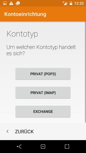 Wählen Sie PRIVAT (POP3) oder PRIVAT (IMAP)