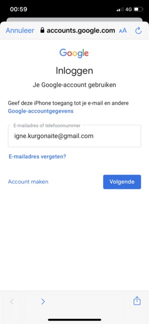 Voer uw Gmail  adres in en selecteer Volgende