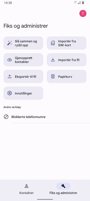 Velg Importér fra SIM-kort