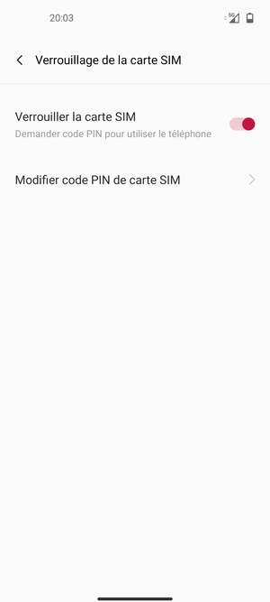 Sélectionnez Modifier code PIN de carte SIM
