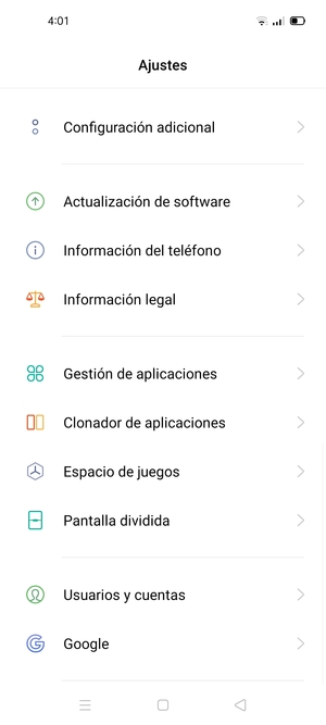 Desplácese y seleccione Actualización de software