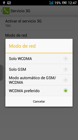 Seleccione Solo GSM para habilitar 2G y Modo automático de GSM/WCDMA para habilitar 3G
