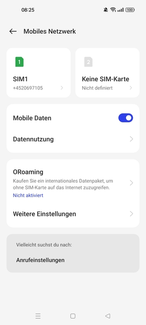 Wählen Sie SIM1 oder SIM2