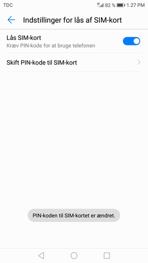 Din PIN-kode til SIM-kort er nu ændret