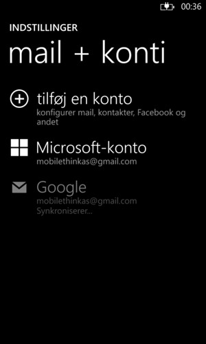 Dine kontakter fra Google vil nu blive synkroniseret med din Lumia.