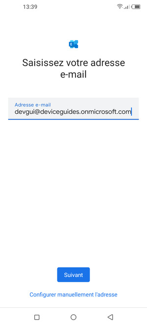 Saisissez votre adresse e-mail et sélectionnez Configurer manuellement l'adresse
