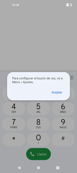 Si el correo de voz no está configurado, seleccione Aceptar