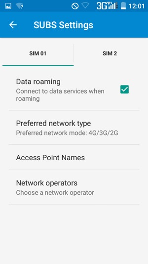Select the SIM card and select Preferred network type