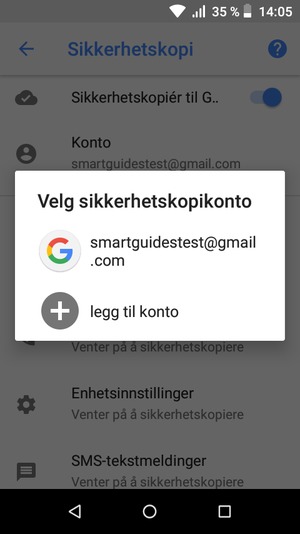 Velg sikkerhetskopi-kontoen din