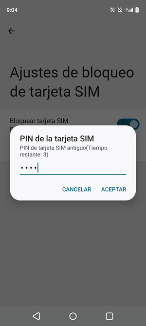 Introduzca su PIN de tarjeta SIM antiguo y seleccione ACEPTAR