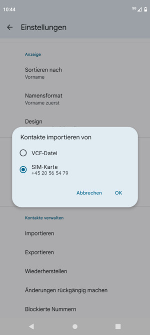 Wählen Sie SIM-Karte und OK