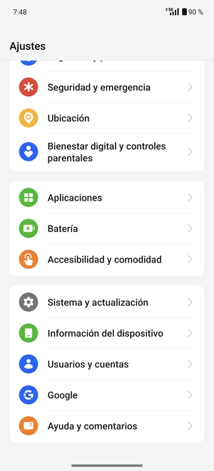 Desplácese y seleccione Sistema y actualización