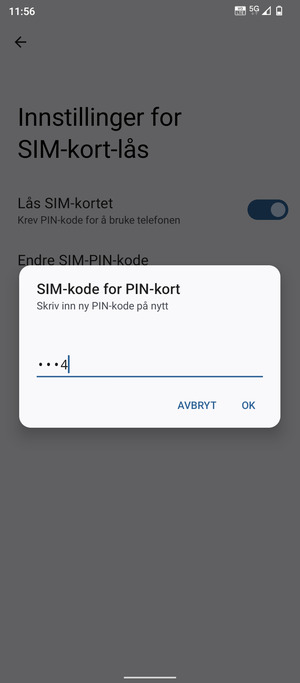 Bekreft din nye PIN-kode for SIM-kort og velg OK