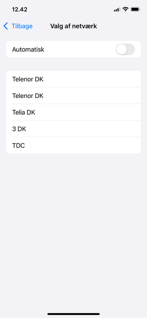 Vælg en netværksudbyder fra listen