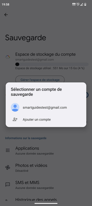 Sélectionnez votre compte de sauvegarde