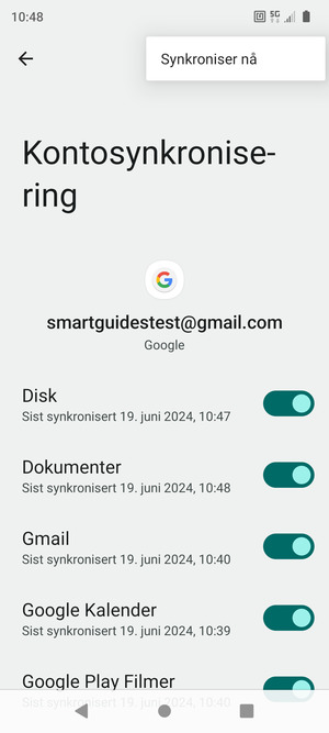 Velg Synkroniser nå