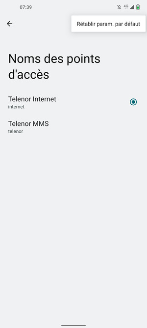 Sélectionnez Rétablir param. par défaut