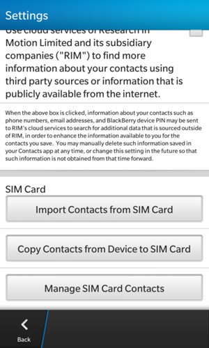 Scroll down and select Import Contacts from SIM Card